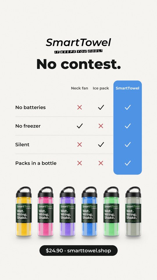 Smart Towel ad 14: Neck fan, ice pack or this? No contest.