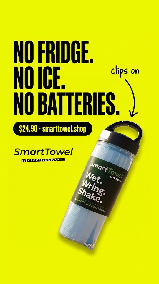 Smart Towel ad 25: No fridge. No ice. No batteries.